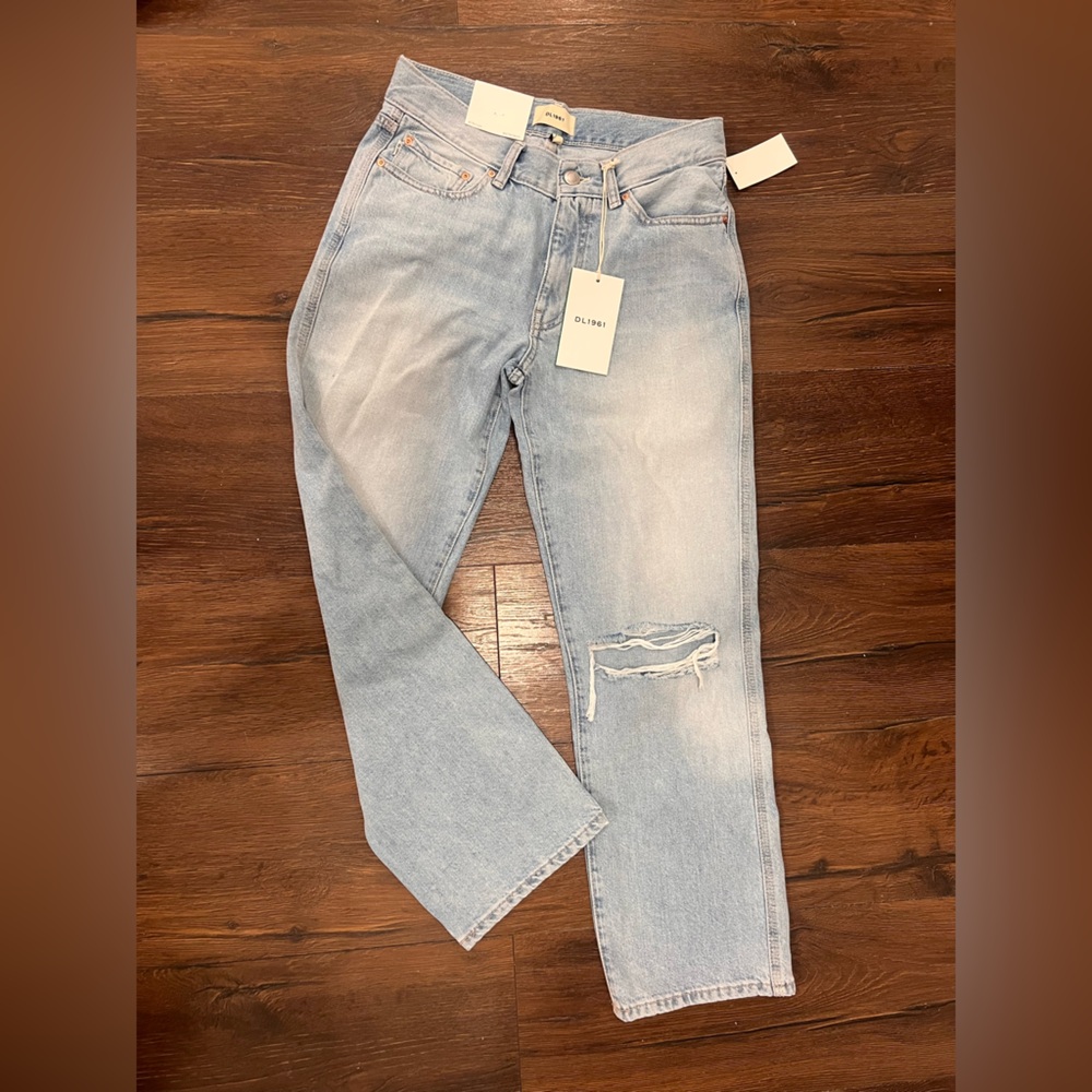 Romie Slim Straight Mid Rise Light Wash Distressed